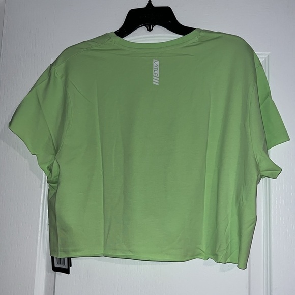 TLF Lift Oversized Gym Crop Tee Neon Lime White Large raw edge - Picture 12 of 14